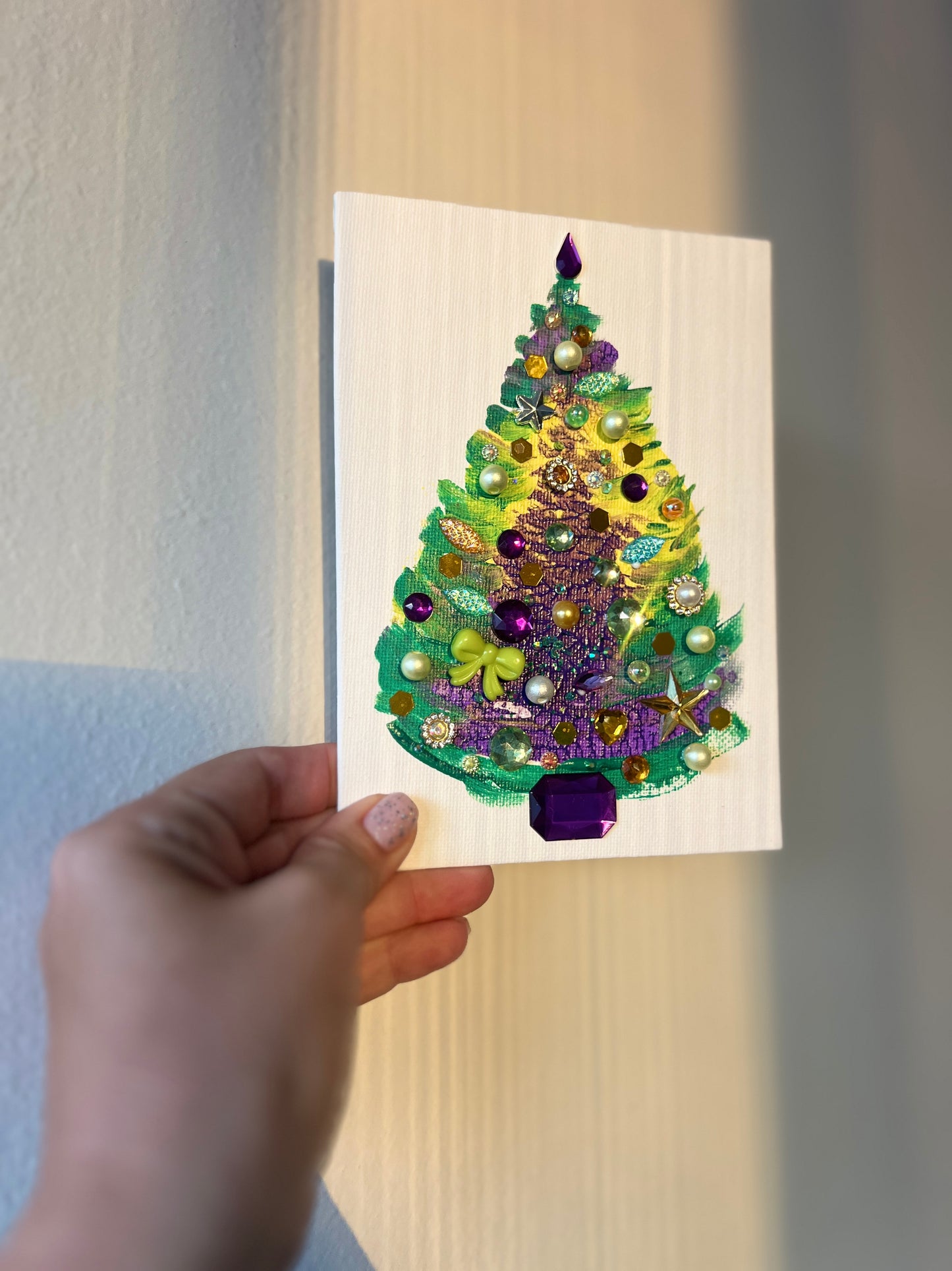Purple, Gold & Green Jeweled Christmas Tree – 5x7 Original painting