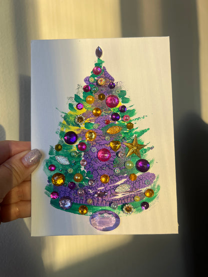 Purple & Gold Jeweled Christmas Tree – 5x7 Original painting