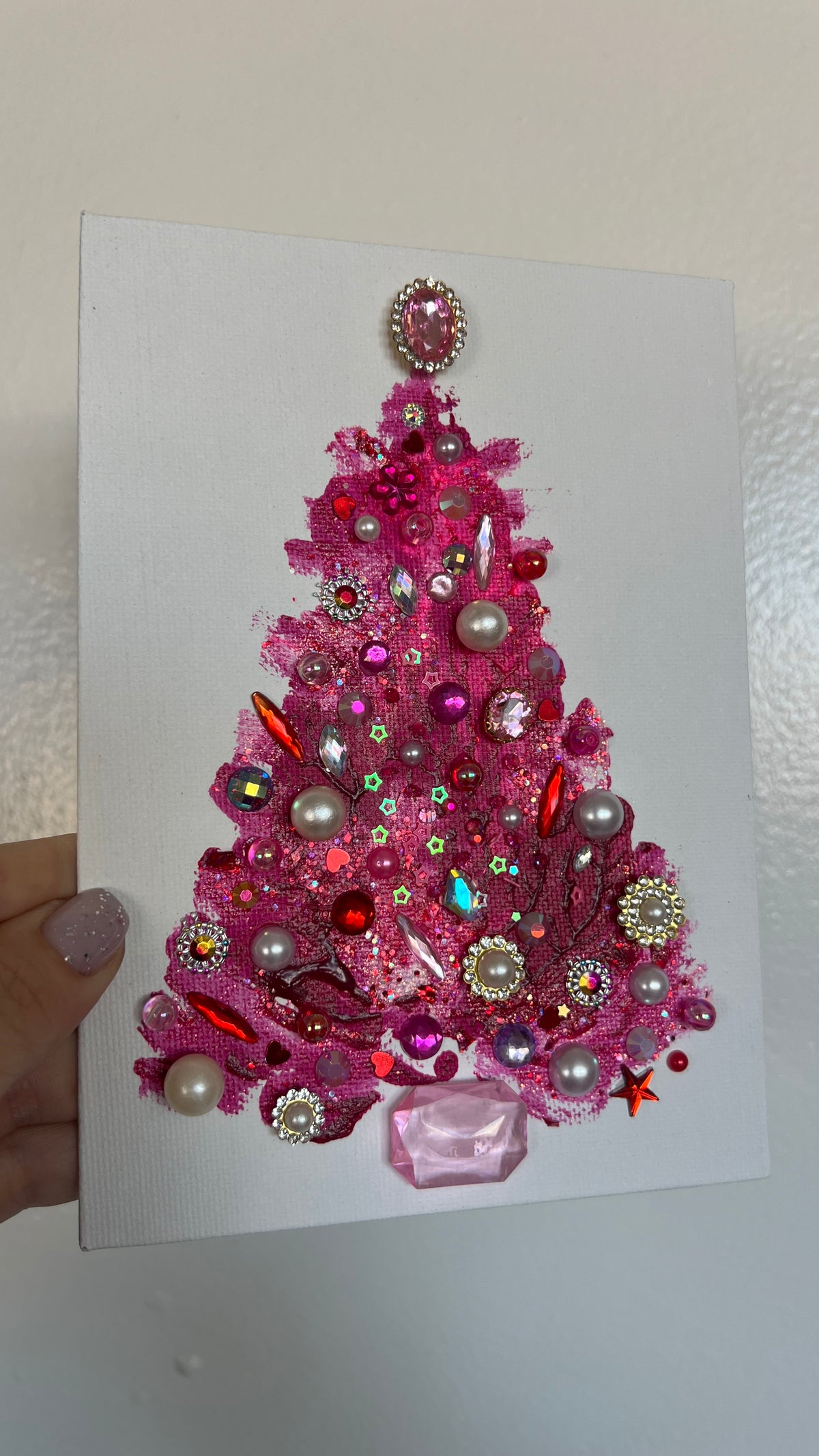 Original Painting "Pink Pearl" Christmas Tree 5x7