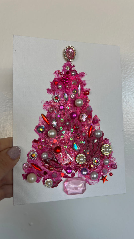 Original Painting "Pink Pearl" Christmas Tree 5x7