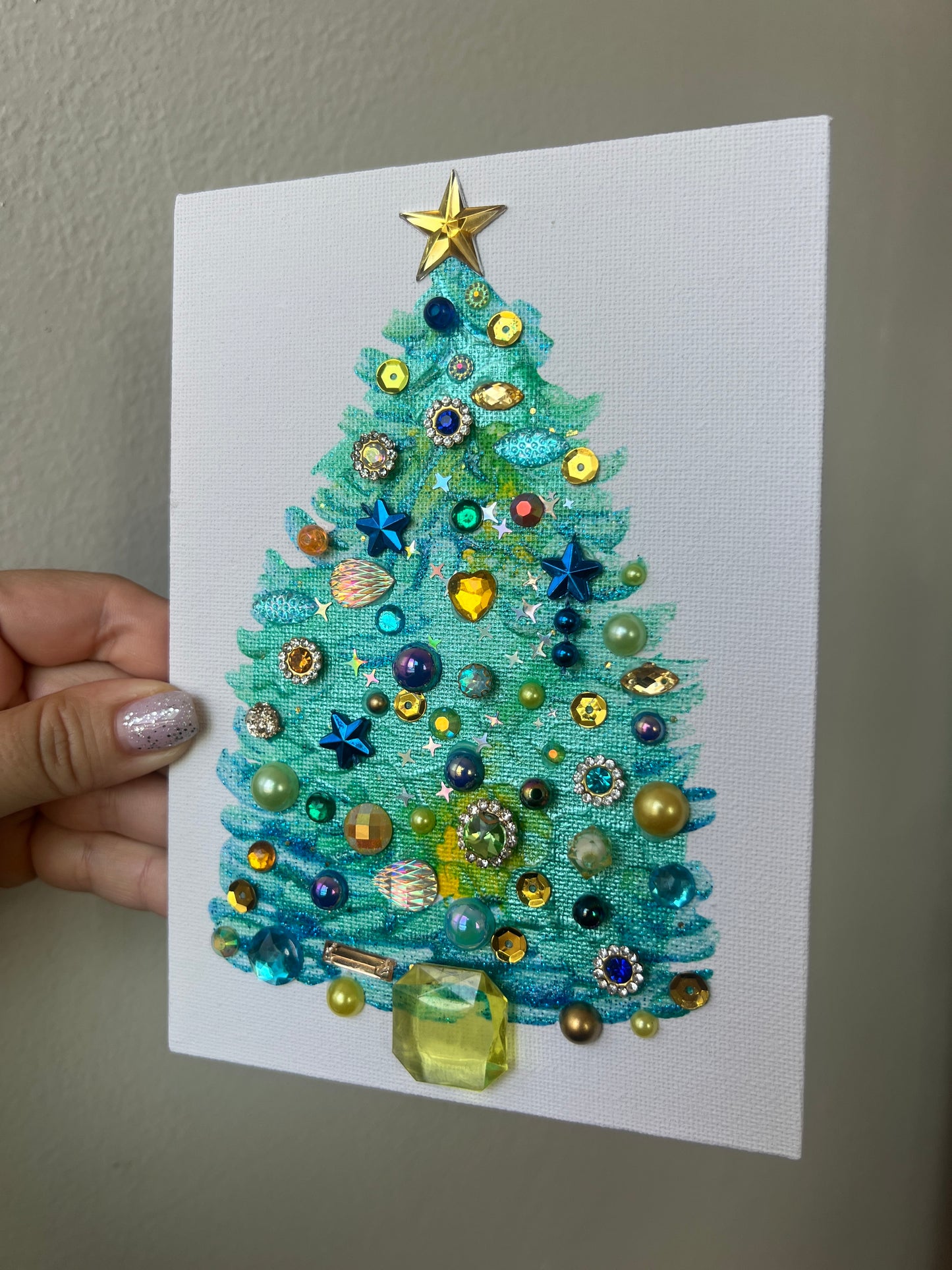 Jeweled Christmas Tree Art – 5x7 Original painting