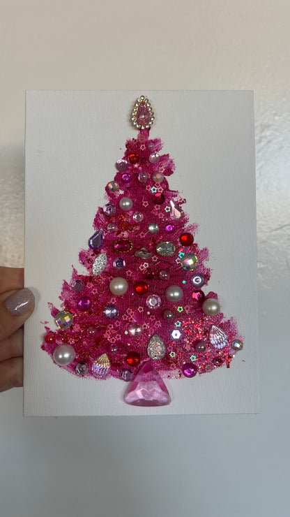 A pink Christmas tree glowing with celebration an original 3D painting, 5×7 in (12.7×17.8 cm)