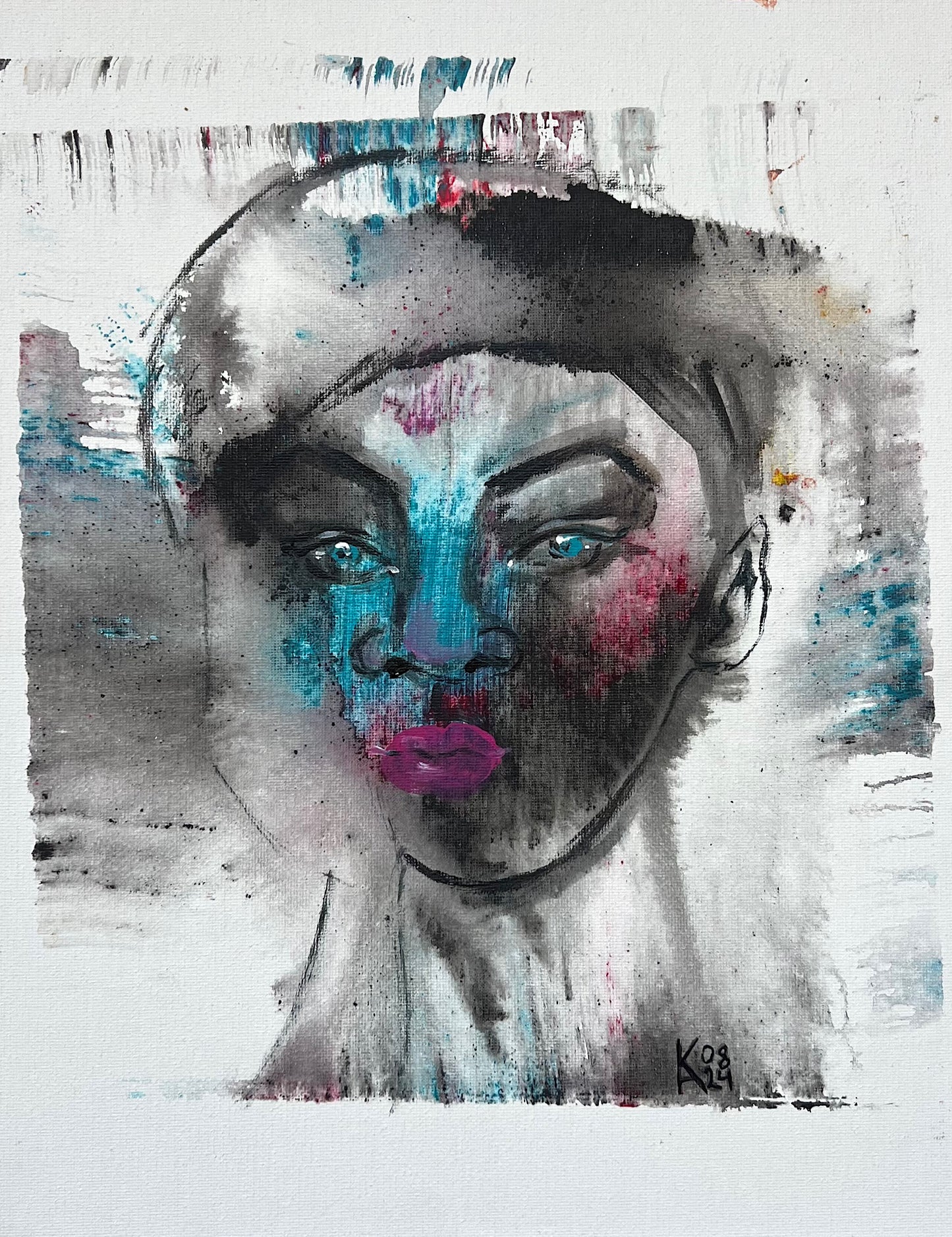 Original acrylic painting Dreamer, surrealist woman portrait on canvas board, 11x14 inches