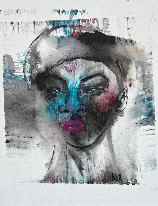 Original acrylic painting Dreamer, surrealist woman portrait on canvas board, 11x14 inches