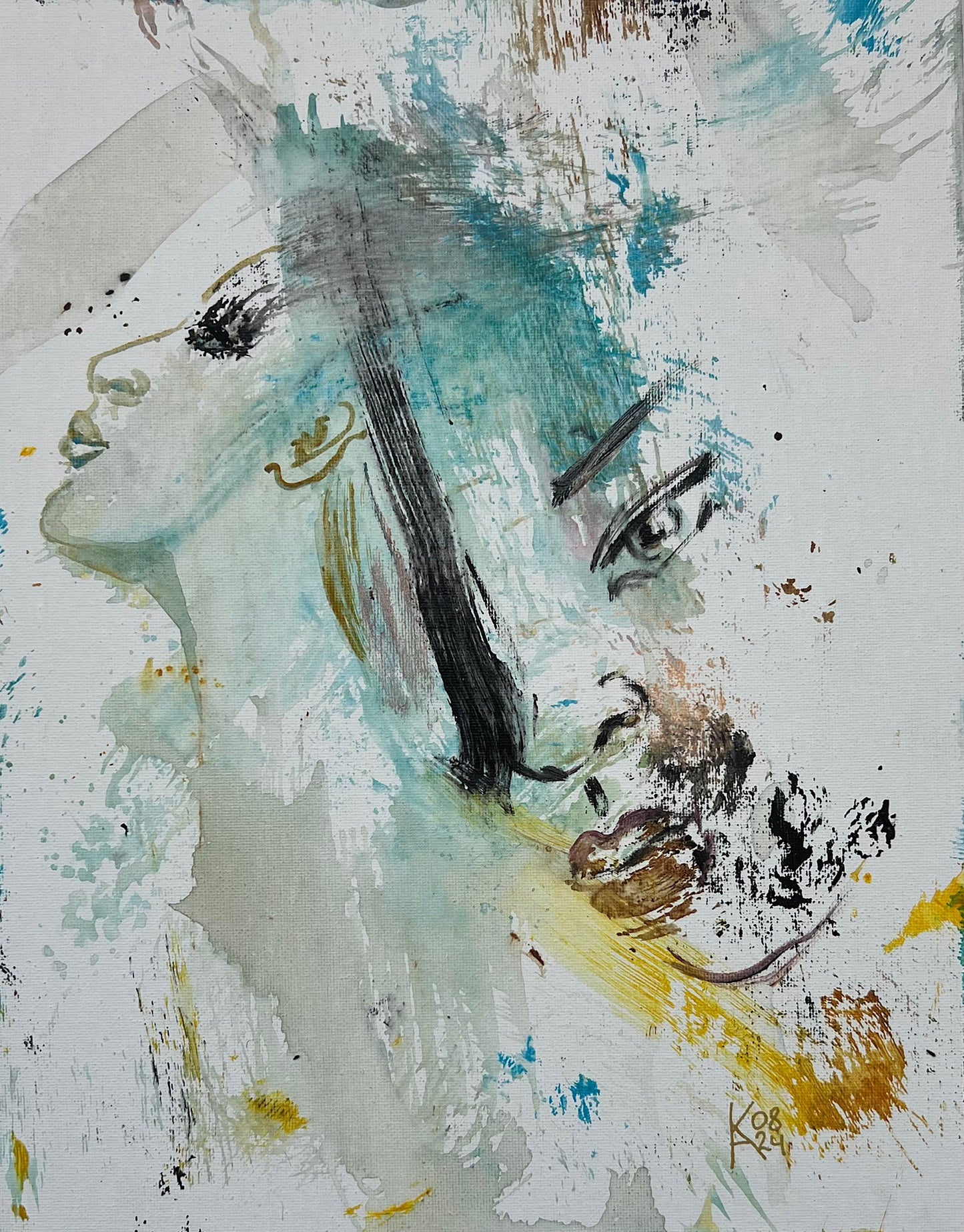 Original acrylic painting Memories of Summer, ethereal surrealist faces on 11x14 canvas board