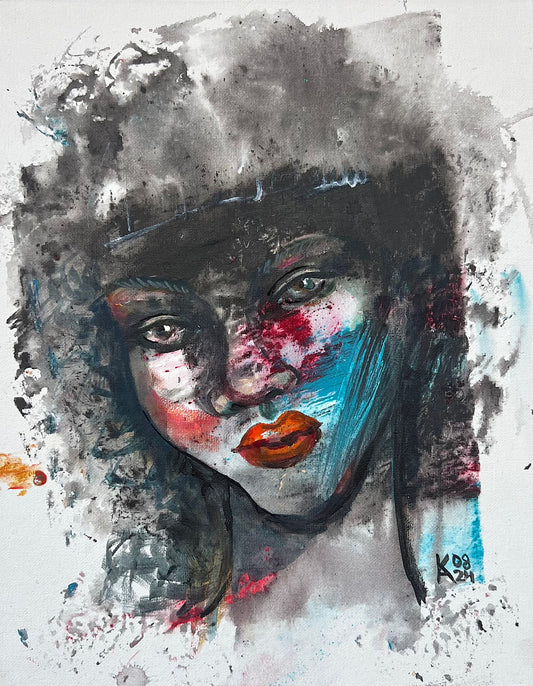 Original acrylic surrealist portrait painting Night Rendezvous 11x14 on canvas board by Ekaterina Anchugova