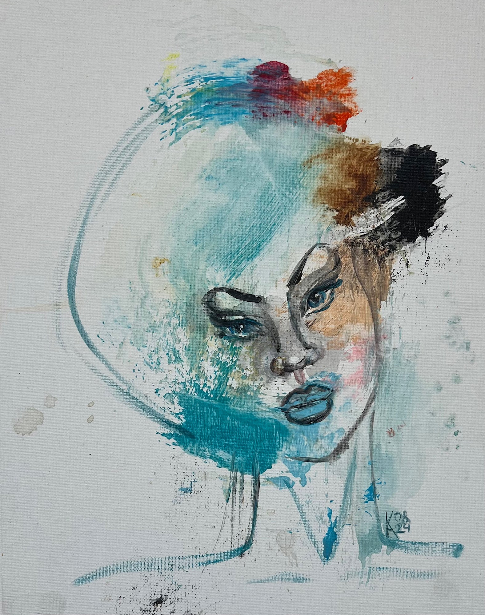 Original acrylic surrealist portrait painting Pride on canvas board, 11x14 inches, bold colorful brushwork