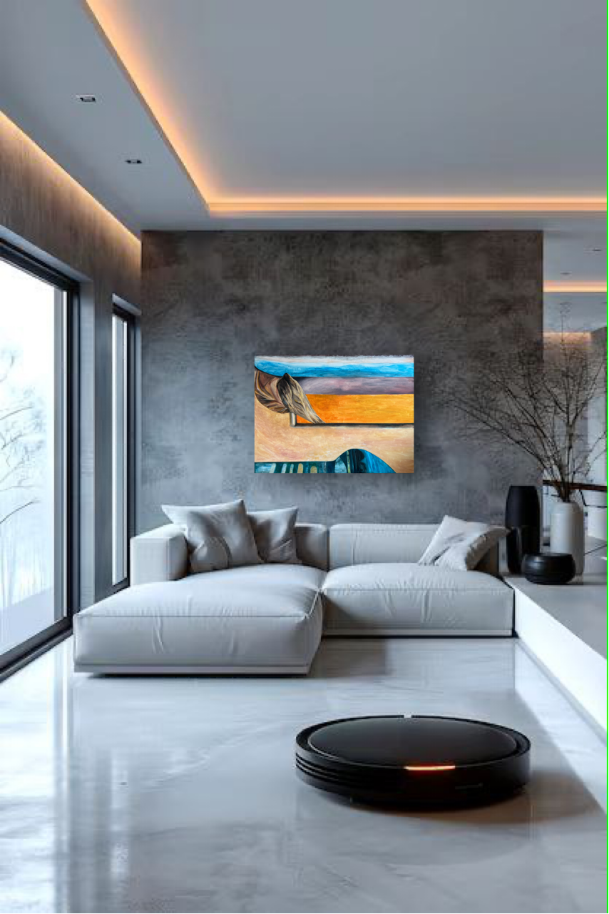 Original acrylic painting in room setting, large statement wall art 36x48 inches