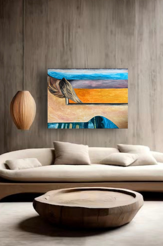 Signed original acrylic painting by kateart, figurative woman art, canvas 36x48 in, 2024