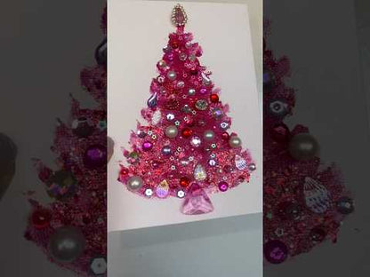 A pink Christmas tree glowing with celebration an original 3D painting, 5×7 in (12.7×17.8 cm)