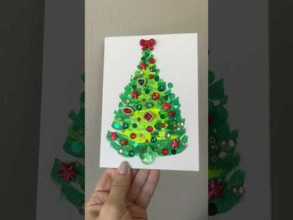 Classic Red & Green Jeweled Christmas Tree – 5x7 Original painting