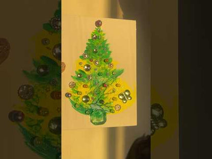 Lime & Green Jeweled Christmas Tree with Butterfly – 5x7 Original painting