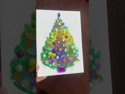 Purple, Gold & Green Jeweled Christmas Tree – 5x7 Original painting