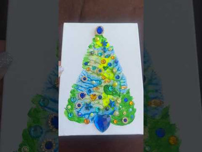 Blue & Lime Jeweled Christmas Tree – 5x7 Original painting