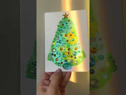 Aqua & Gold Jeweled Christmas Tree – 5x7 Original painting