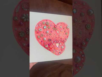Pink heart with rhinestones and beads Pink Jeweled Hearts 10x10 Original painting