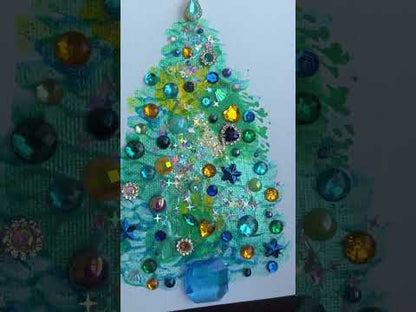 Teal & Gold Christmas Tree Art - 5x7 Original painting