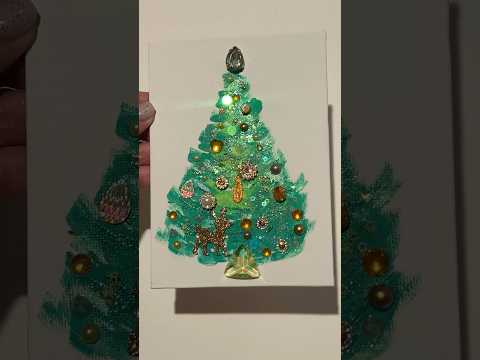 Evergreen & Gold Reindeer Christmas Tree – 5x7 Original painting