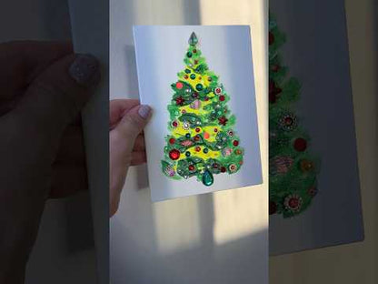 Classic Red & Green Jeweled Christmas Tree – 5x7 Original painting