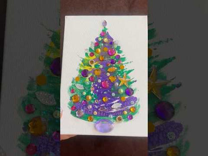 Purple & Gold Jeweled Christmas Tree – 5x7 Original painting