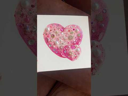 Pink Glitter Jeweled Hearts – 10x10 Original painting