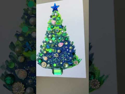 Blue & Green Jeweled Christmas Tree – 5x7 Original