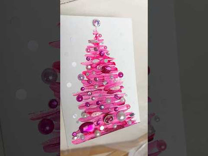 Handmade Textured Pink Christmas Tree Art – 5x7" (12.7x17.8 cm) Canvas Board
