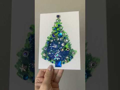 Starry Night Jeweled Christmas Tree – 5x7 Original painting