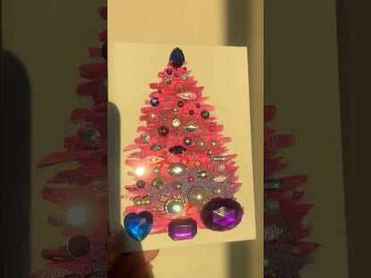 Handmade Textured Pink Christmas Tree Art – 5x7" (12.7x17.8 cm) Canvas Board