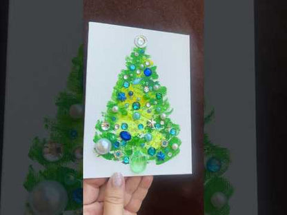 Green, Blue & Pearl Jeweled Christmas Tree – 5x7 Original painting