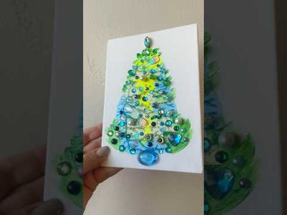 Yellow & Aqua Jeweled Christmas Tree – 5x7 Original painting