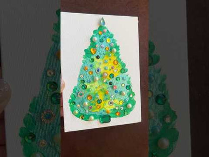Aqua, Yellow & Emerald Jeweled Christmas Tree – 5x7 Original painting