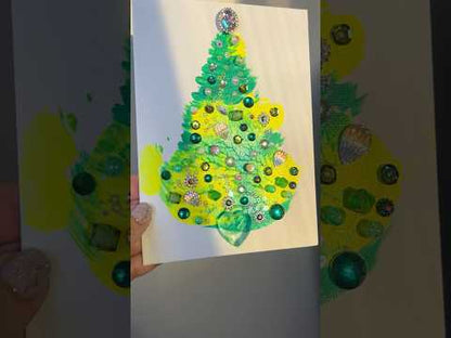 Lime & Teal Jeweled Christmas Tree – 5x7 Original painting