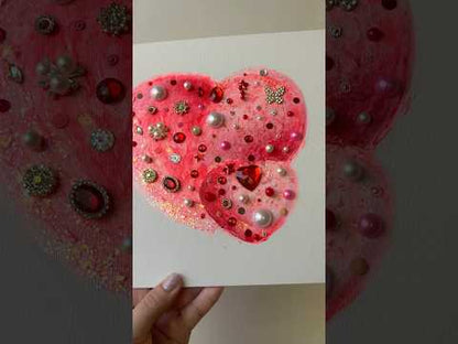 Coral Glitter Heart Duo – 10x10 Original painting