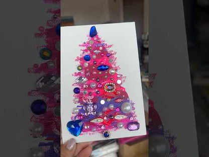 Handmade Textured Pink & Purple Christmas Tree Art – 5x7" (12.7x17.8 cm) Canvas Board