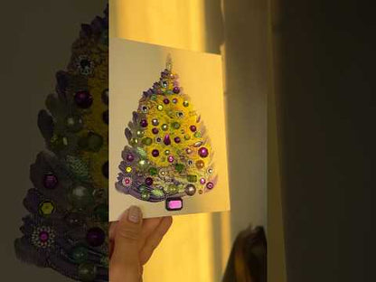 Purple, Lime & Gold Jeweled Christmas Tree – 5x7 Original painting