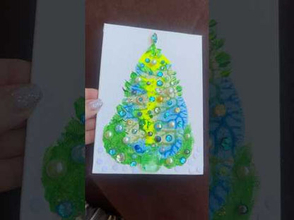 Handmade Christmas tree Lime & Blue Jeweled Christmas Tree – 5x7 Original