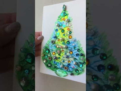 Lime, Blue & Green Jeweled Christmas Tree – 5x7 Original painting