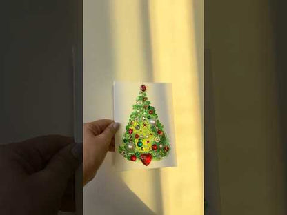 Classic Red & Green Jeweled Christmas Tree – 5x7 Original painting
