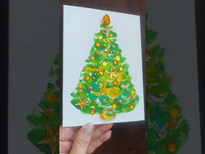 Green & Gold Jeweled Christmas Tree – 5x7 Original painting