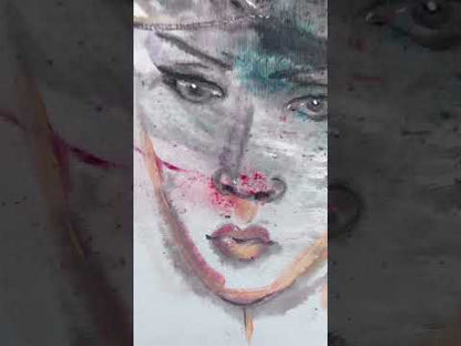 Original Acrylic Painting Frenchwoman Portrait, 11x14 in, Surrealism Canvas Board Art