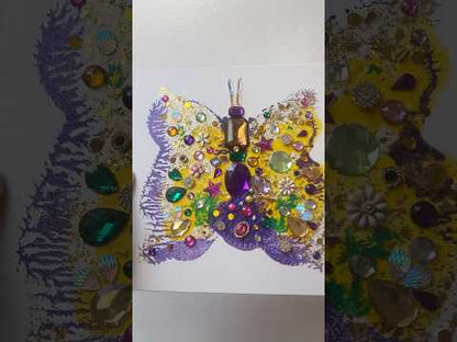 Handmade butterfly art with colorful gemstones and beads Jeweled Butterfly Art – 10x10 Origina painting