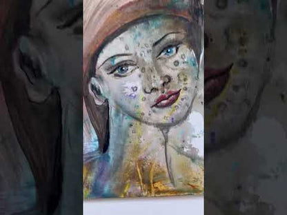 Original Acrylic Painting, Feminine Kindness Portrait, 11x14 in Canvas Board, Surrealism Art